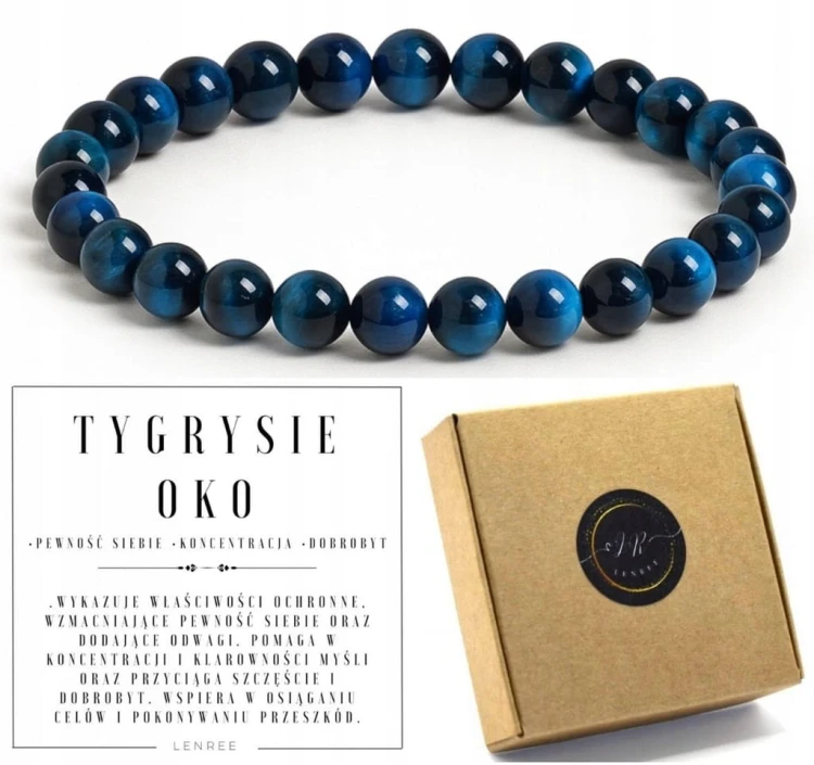 Bransoletka tygrysie oko niebieskie 6mm naturalny kamień pewność LENREE