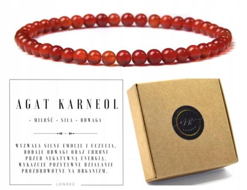 Bransoletka z agatu karneolu 4mm miłość siła odwaga LENREE