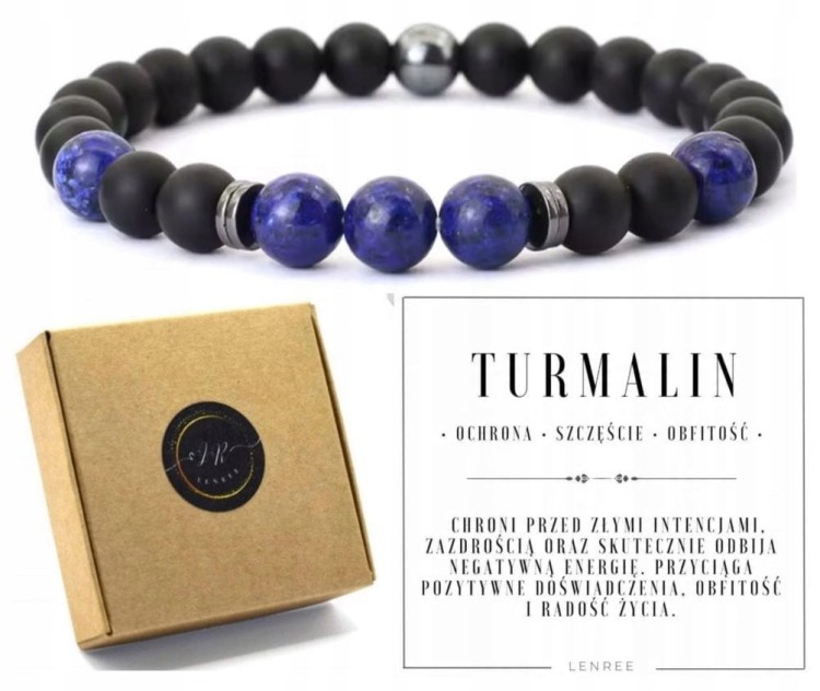 Bransoletka uniseks turmalin lapis lazuli naturalne kamienie ochrona