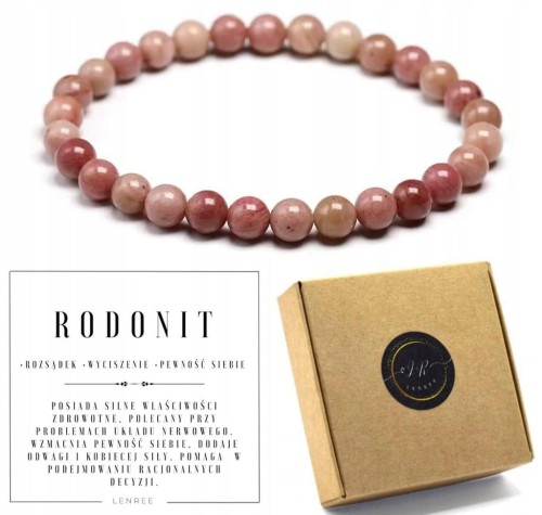 Bransoletka z rodonitu 4mm rozsądek pewność siebie spokój LENREE