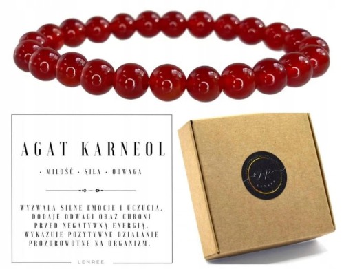Bransoletka z agatu karneolu 6mm fasetowana miłość siła odwaga LENREE