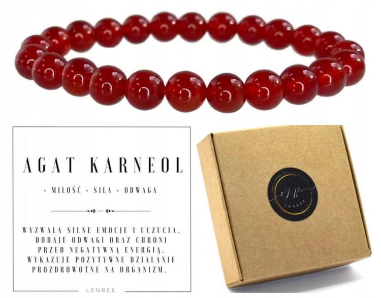 Bransoletka z agatu karneolu 6mm fasetowana miłość siła odwaga LENREE