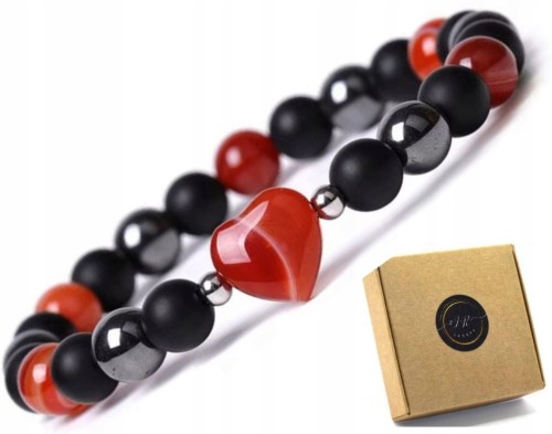 Bransoletka z naturalnym agatem karneolem i turmalinem – energia harmonia