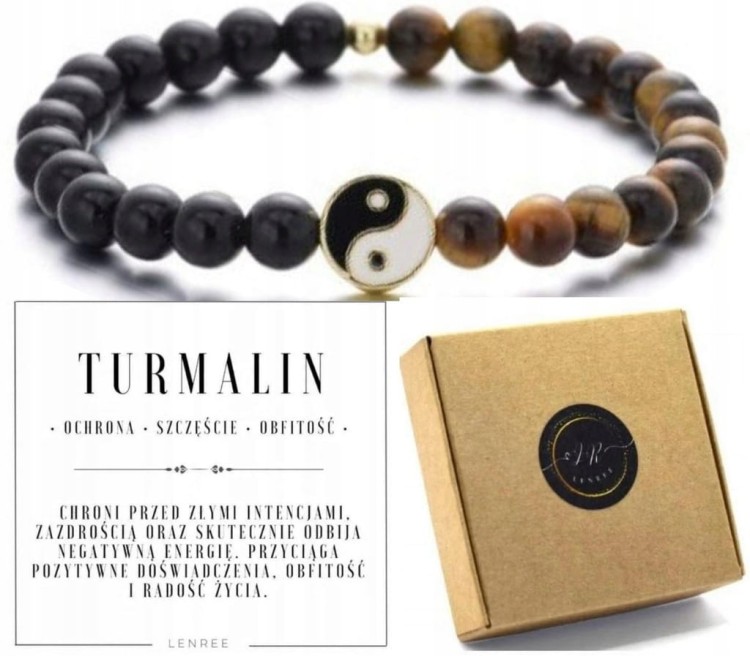Bransoletka turmalin tygrysie oko yin yang kamienie naturalne LENREE