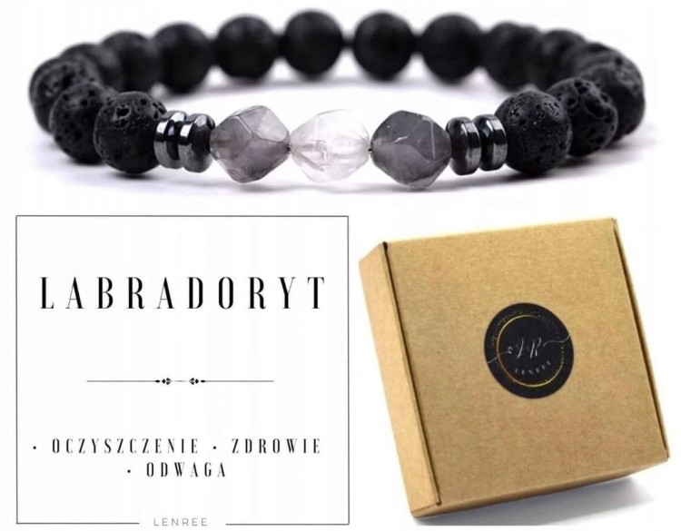 Bransoletka labradoryt lawa wulkaniczna naturalne kamienie unisex LENREE