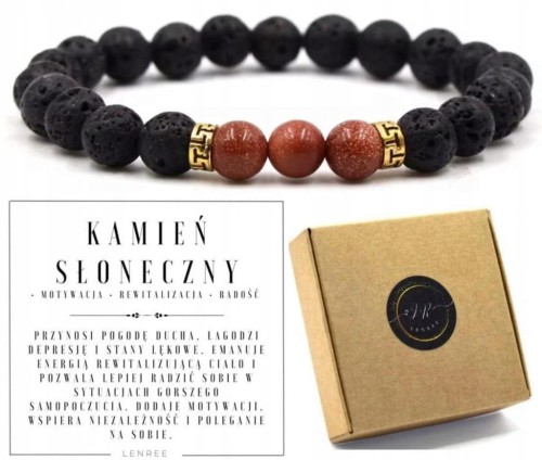 Bransoletka z kamieni naturalnych kamień słoneczny lawa wulkaniczna LENREE