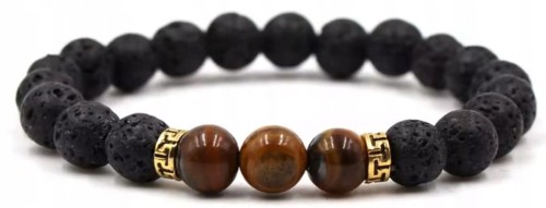 Bransoletka z kamieni naturalnych tygrysie oko lawa wulkaniczna LENREE