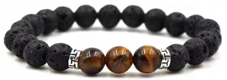 Bransoletka z kamieni naturalnych tygrysie oko lawa wulkaniczna LENREE