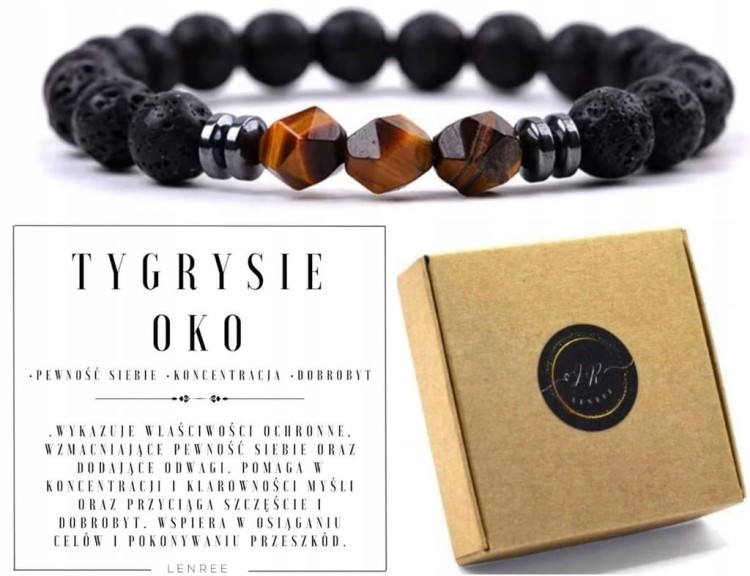 Bransoletka z kamieni naturalnych tygrysie oko lawa hematyt LENREE
