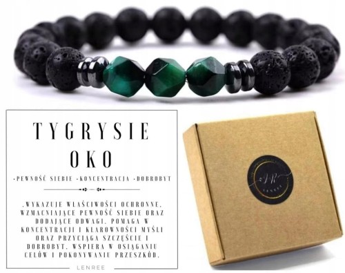 Bransoletka z kamieni naturalnych tygrysie oko lawa hematyt LENREE