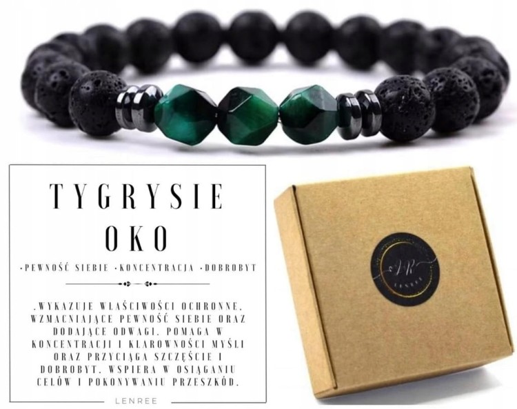 Bransoletka z kamieni naturalnych tygrysie oko lawa hematyt LENREE