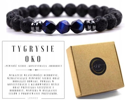 Bransoletka z kamieni naturalnych tygrysie oko lawa hematyt LENREE