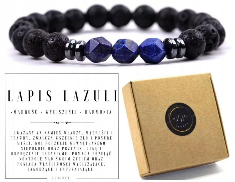 Bransoletka lapis lazuli lawa wulkaniczna hematyt unisex