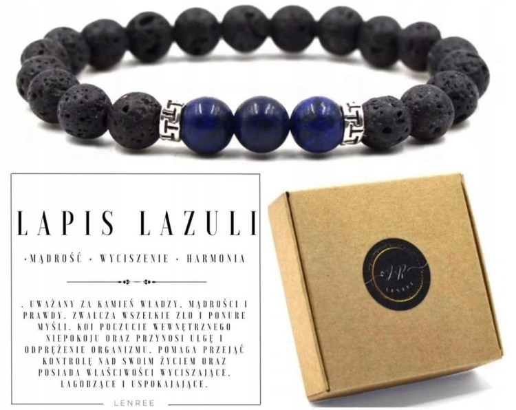 Bransoletka Lapis Lazuli Lawa Wulkaniczna Kamienie Naturalne LENREE