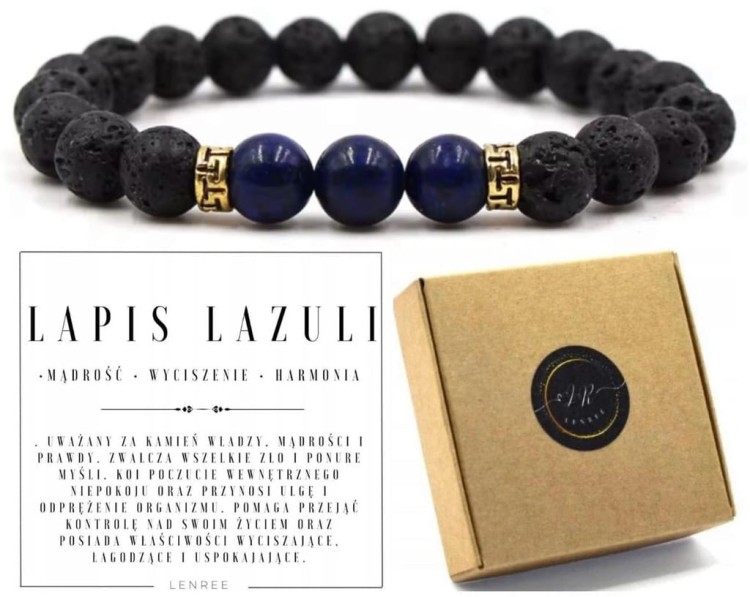 Bransoletka Lapis Lazuli Fasetowany Lawa Wulkaniczna Hematyt Unisex LENREE