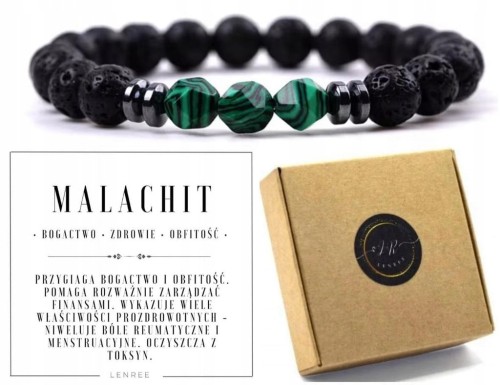 Bransoletka Malachit Fasetowany Lawa Wulkaniczna Hematyt Unisex LENREE