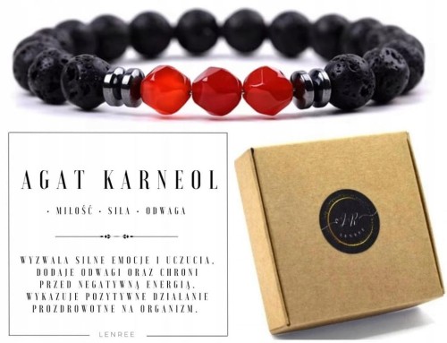 Bransoletka Agat Karneol Fasetowany Lawa Wulkaniczna Hematyt Unisex LENREE