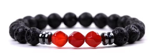Bransoletka Agat Karneol Fasetowany Lawa Wulkaniczna Hematyt Unisex LENREE