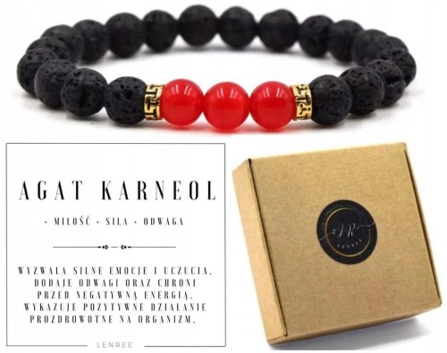 Bransoletka Agat Karneol Lawa Wulkaniczna Unisex Siła Odwaga LENREE