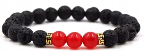 Bransoletka Agat Karneol Lawa Wulkaniczna Unisex Siła Odwaga LENREE