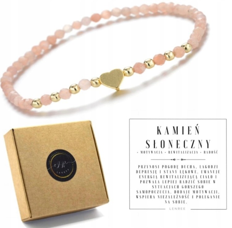 Bransoletka damska Kamień słoneczny serce kamienie naturalne