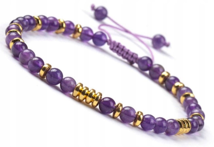 Bransoletka ametyst naturalny regulowana złoto spokój prezent