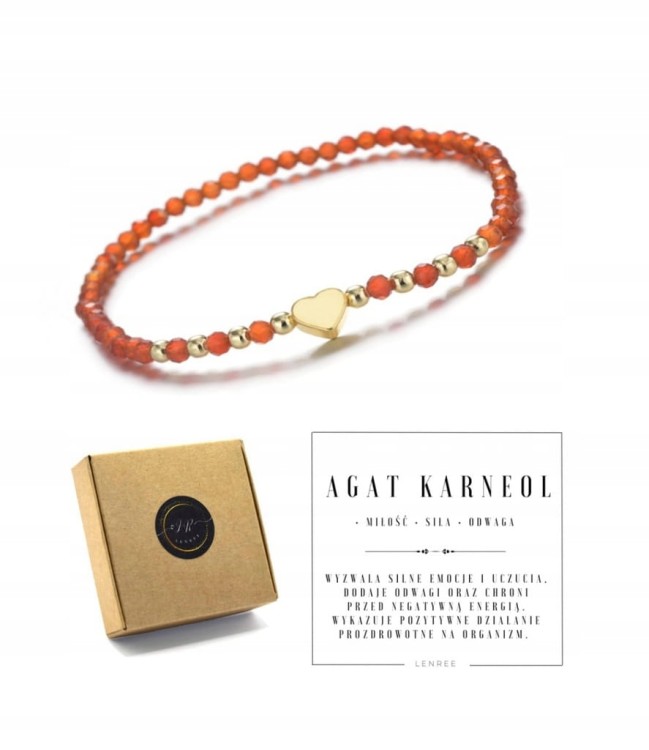 Bransoletka damska Agat karneol serce kamienie naturalne