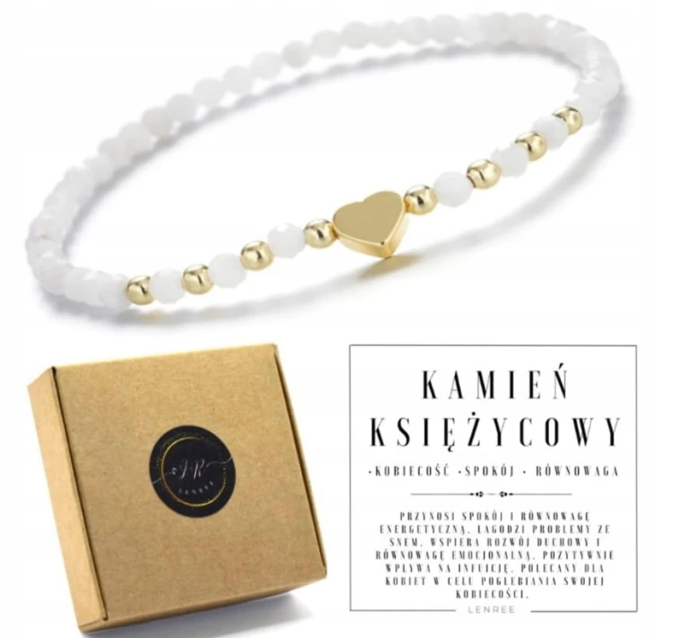 Bransoletka damska Kamień księżycowy serce kamienie naturalne