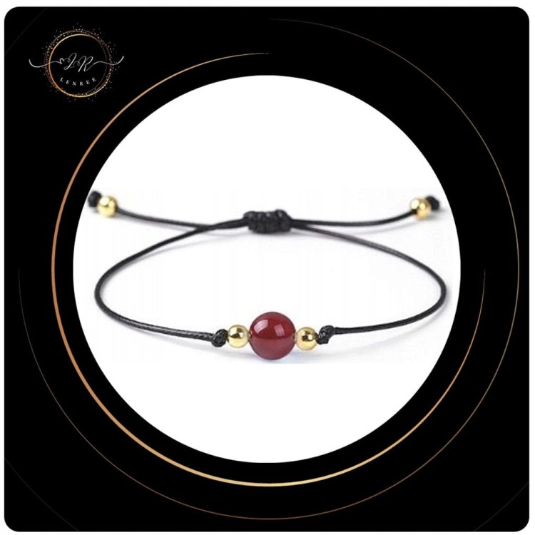 BRANSOLETKA DAMSKA NA SZNURKU AGAT KARNEOL KAMIENIE NATURALNE REGULOWANA