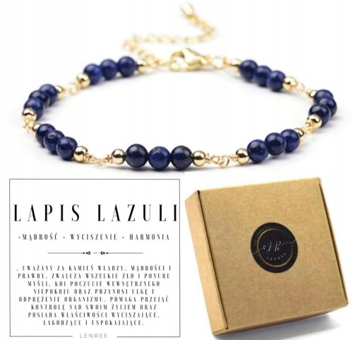 Bransoletka Damska LAPIS LAZULI Naturalne Kamienie Granatowa LENREE