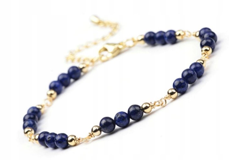 Bransoletka Damska LAPIS LAZULI Naturalne Kamienie Granatowa LENREE