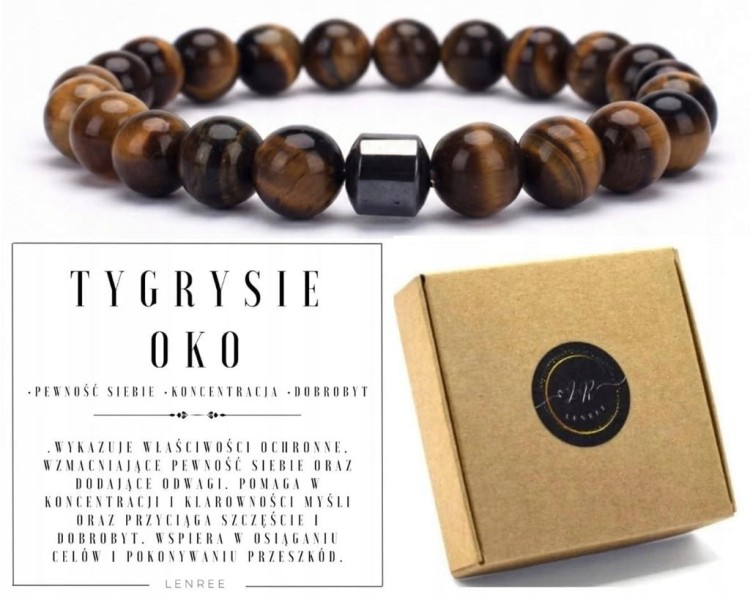 Bransoletka TYGRYSIE OKO Kamienie Naturalne Hematyt Unisex LENREE