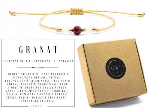 Bransoletka GRANAT 3mm pewność siebie stabilizacja nadzieja LENREE