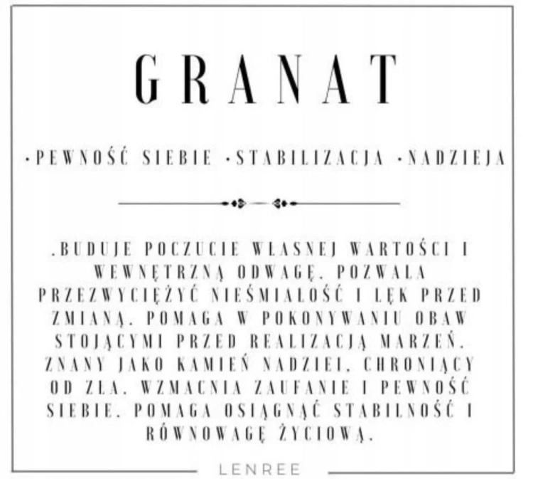 Bransoletka GRANAT 3mm pewność siebie stabilizacja nadzieja LENREE