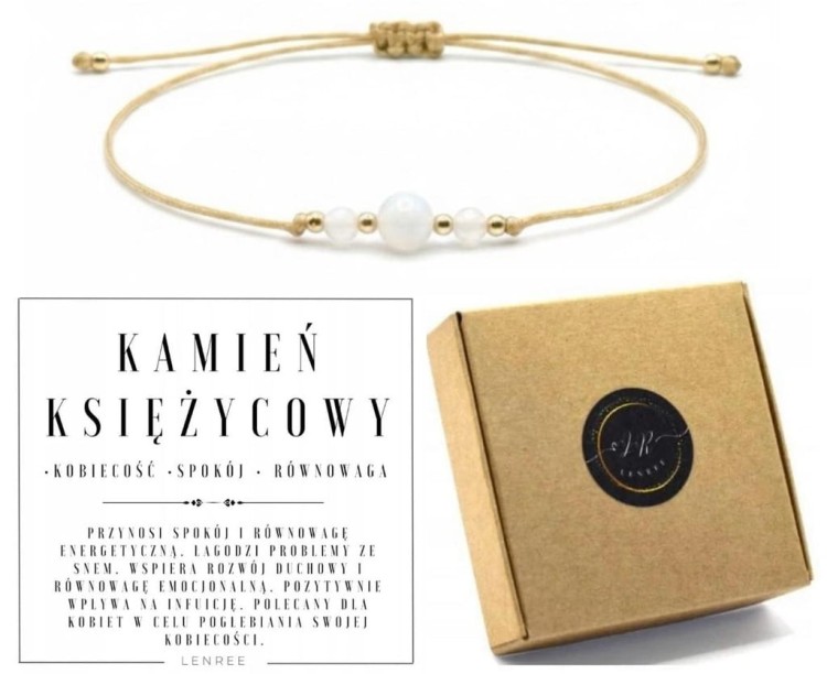 Bransoletka KAMIEŃ KSIĘŻYCOWY 3mm kobiecość spokój równowaga LENREE