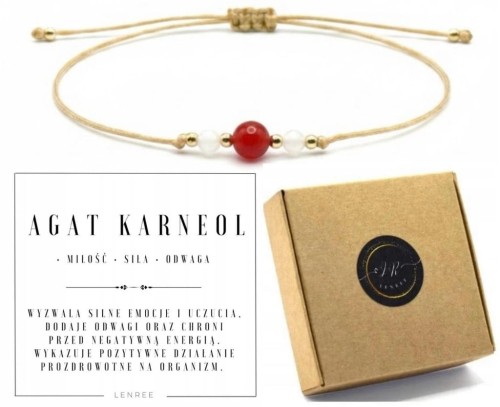 Bransoletka AGAT KARNEOL kamienie 3mm miłość siła odwaga LENREE