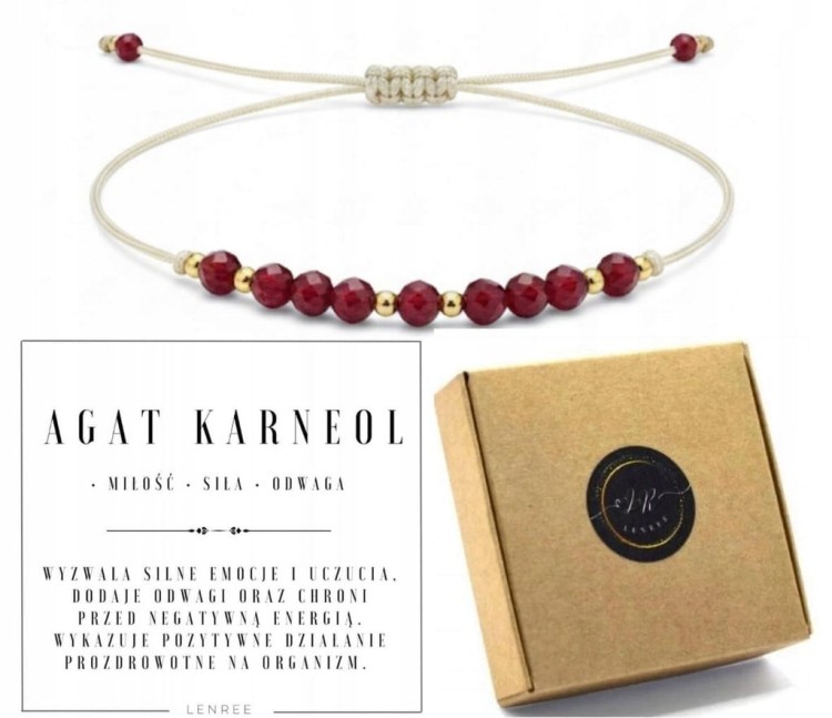 Bransoletka AGAT KARNEOL 3mm fasetowany miłość siła odwaga LENREE