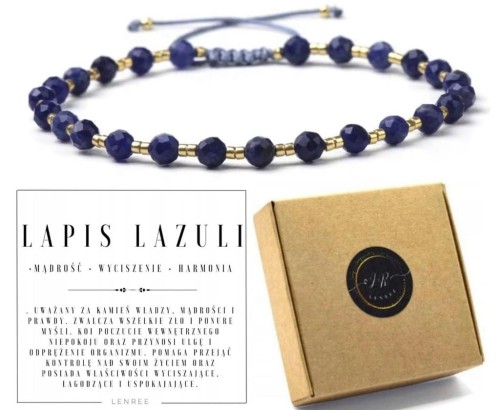Bransoletka LAPIS LAZULI fasetowana makrama mądrość harmonia wyciszenie
