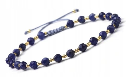 Bransoletka LAPIS LAZULI fasetowana makrama mądrość harmonia wyciszenie