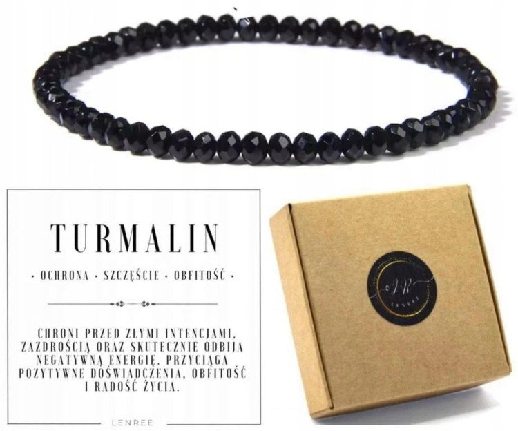 Bransoletka TURMALIN czarny owal fasetowany naturalny ochrona energia