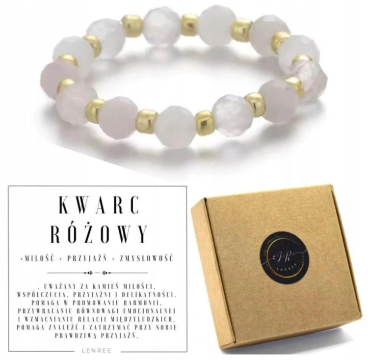 Pierścionek z kamieni naturalnych KWARC RÓŻOWY LENREE