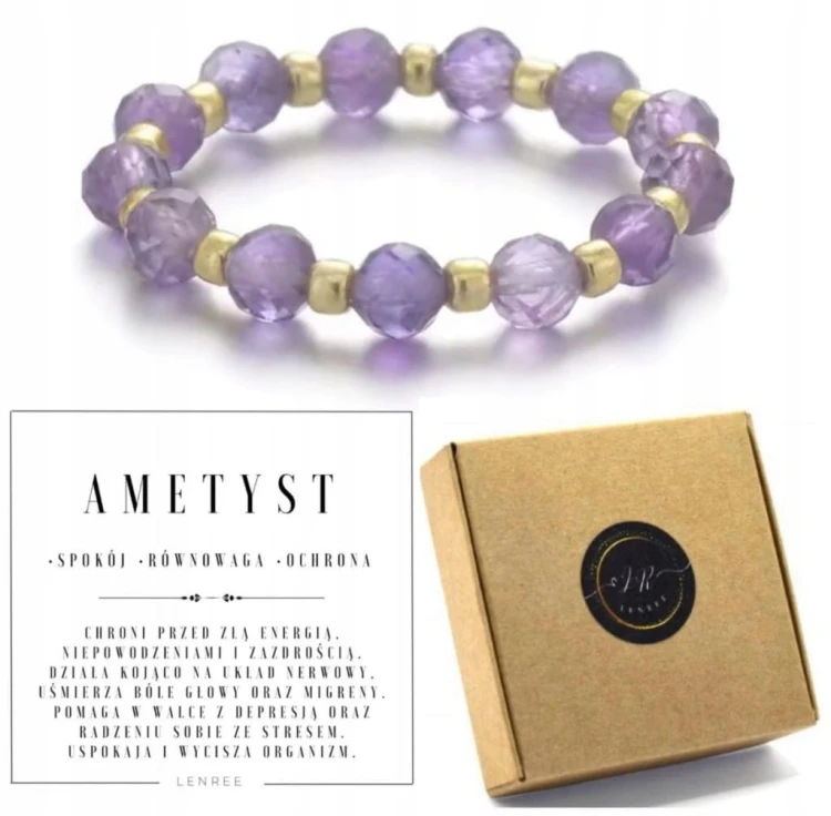 Pierścionek z kamieni naturalnych AMETYST fasetowany LENREE