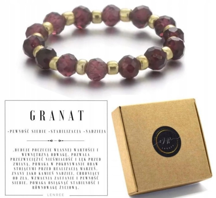 Pierścionek z kamieni naturalnych GRANAT fasetowany LENREE