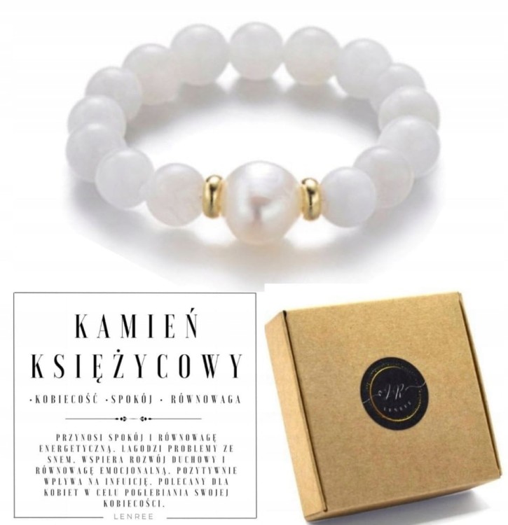 Pierścionek z kamieni naturalnych KAMIEŃ KSIĘŻYCOWY perła LENREE