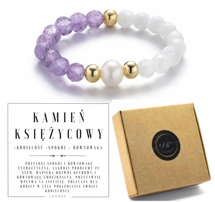 Pierścionek z kamieni naturalnych AMETYST KAMIEŃ KSIĘŻYCOWY LENREE