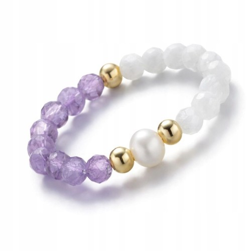 Pierścionek z kamieni naturalnych AMETYST KAMIEŃ KSIĘŻYCOWY LENREE