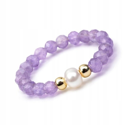 Pierścionek z kamieni naturalnych AMETYST perła damski LENREE