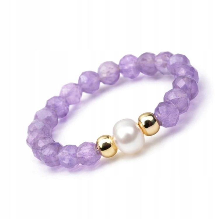 Pierścionek z kamieni naturalnych AMETYST perła damski LENREE