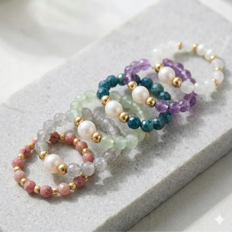 Pierścionek z kamieni naturalnych AMETYST perła damski LENREE