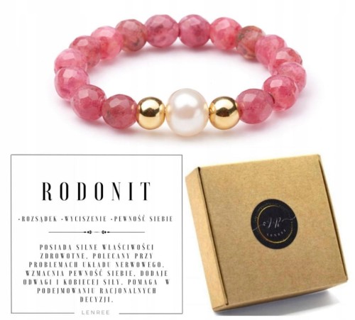 Pierścionek z kamieni naturalnych RODONIT perła damski LENREE